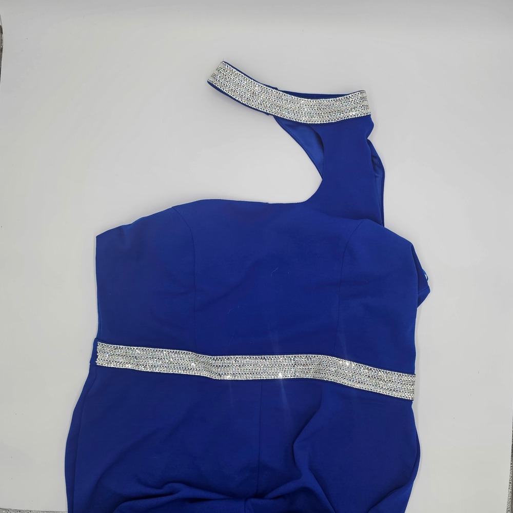 Ricarica Royal Blue Rhinestone Cutout One Shoulder Jumpsuit Plus Size 2X - Picture 2 of 3